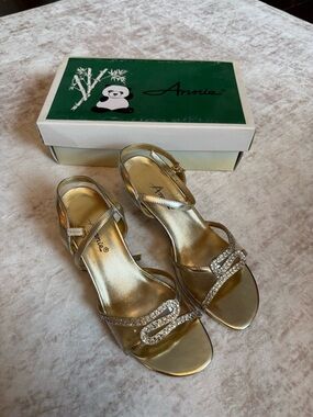 Annie Gold Rhinestone Open-Toe Slingback Heels